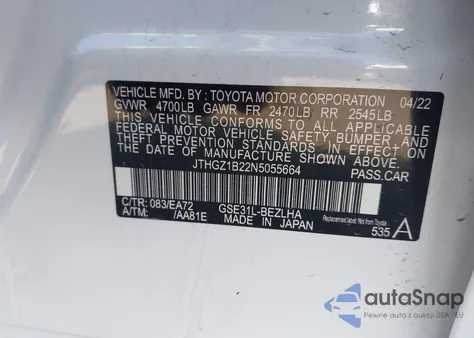 2022 Lexus Is 350 F Sport z USA, uszkodzony, nr VIN JTHGZ1B22N5055664